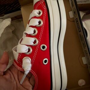 Converse Red and White Low-Top Canvas Athletic Sneakers